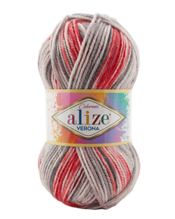 Верона (Verona ) пряжа Alize 100%акрил 5х100г/210м (7816 белый-серый-красный батик)