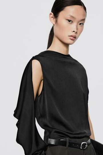 Massimo Dutti Атласный топ с декоративной отделкой на спине - Limited Edition, черный