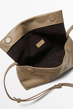 Massimo Dutti Сумка через плечо из кожи наппа, серо-коричневый