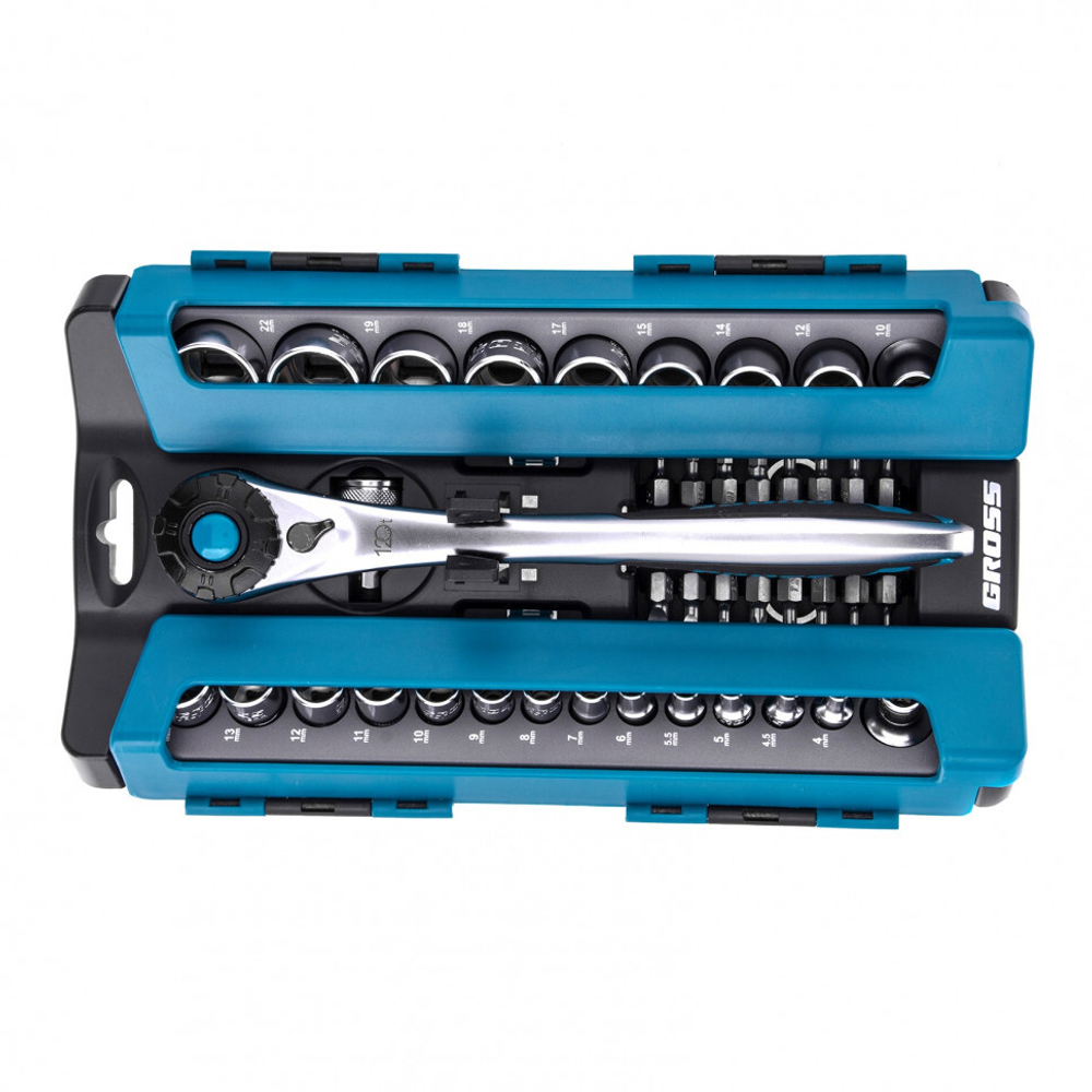 Набор торцевых головок, трещотка 120 зубьев, 36 предметов, 1/2", 3/8”, CrV Gross