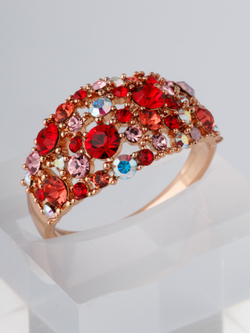 Позолоченное кольцо Россыпь из красных камней Swarovski