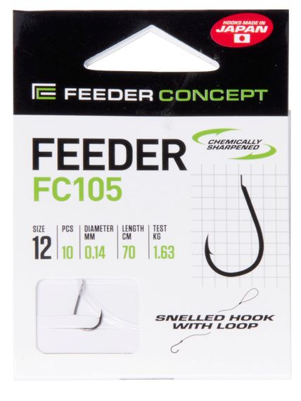 Крючки с поводком FC FEEDER FC105 70, 0,14, №12, 10 шт. (поводок 70 см, 0,12 мм)