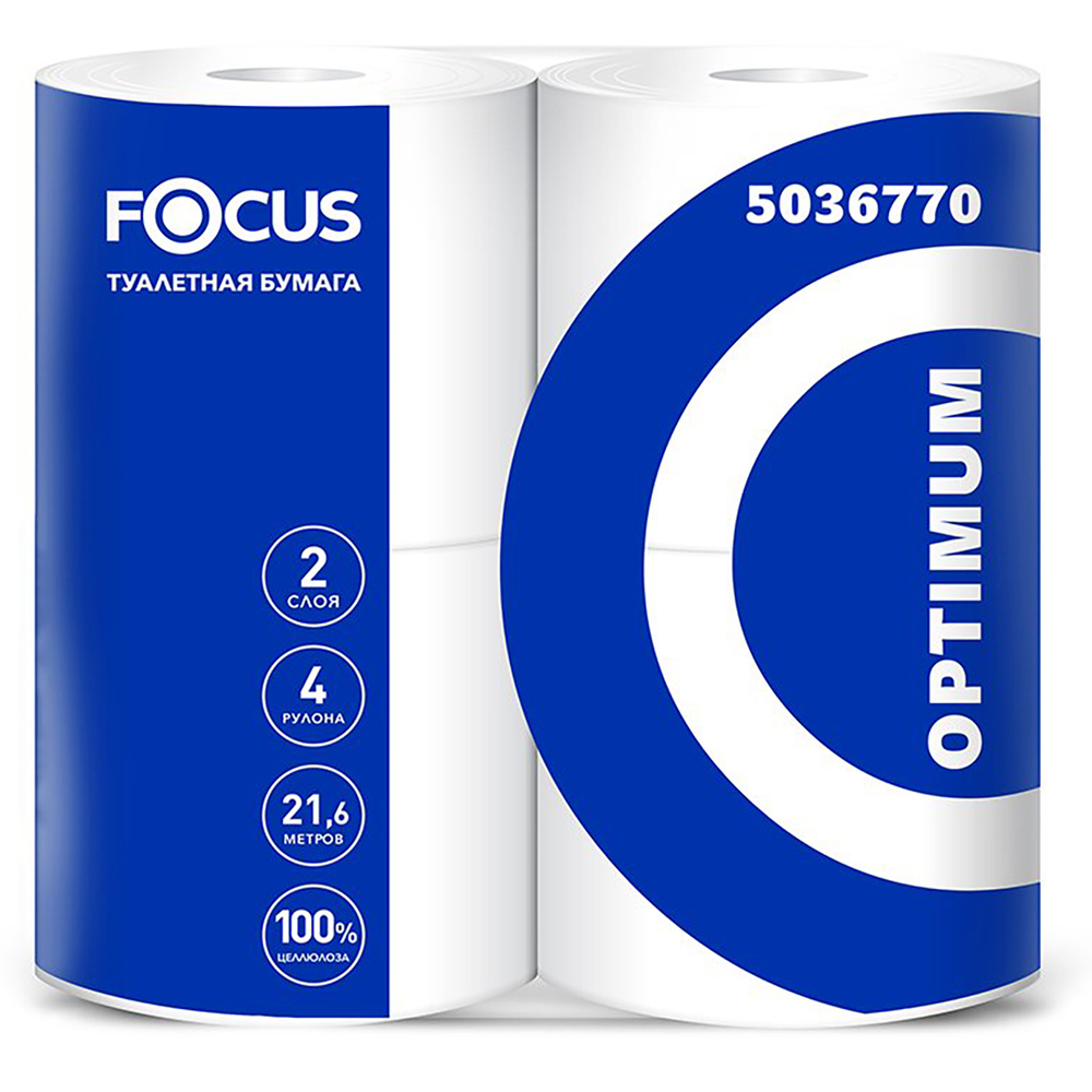 Туалетная бумага в рулонах Focus Optimum белая двухслойная (56 рулонов по 21,6 м)