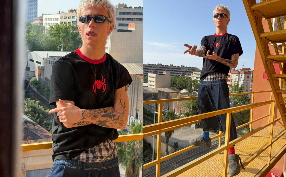 Мужская контрастная футболка с принтом SPIDER-MAN - BERSHKA