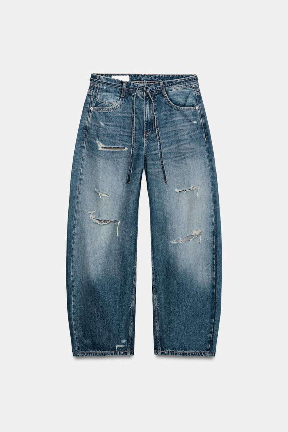 ZARA ДЖИНСЫ TRF BAGGY FIT СО СРЕДНЕЙ ПОСАДКОЙ И РЕМНЕМ, МОРСКОЙ СИНИЙ