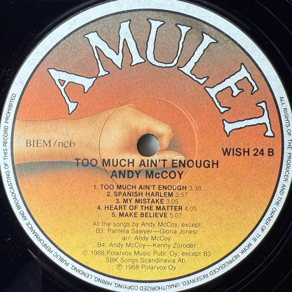 Andy McCoy - Too Much Ain't Enough (Финляндия 1988г.)