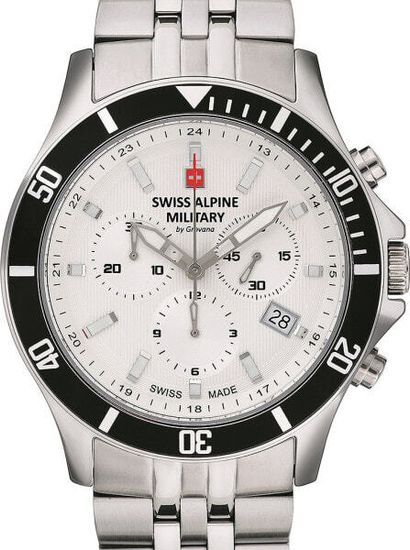 С браслетом Мужские наручные часы с серебряным браслетом Swiss Alpine Military 7022.9132 chronograph 42mm 10ATM