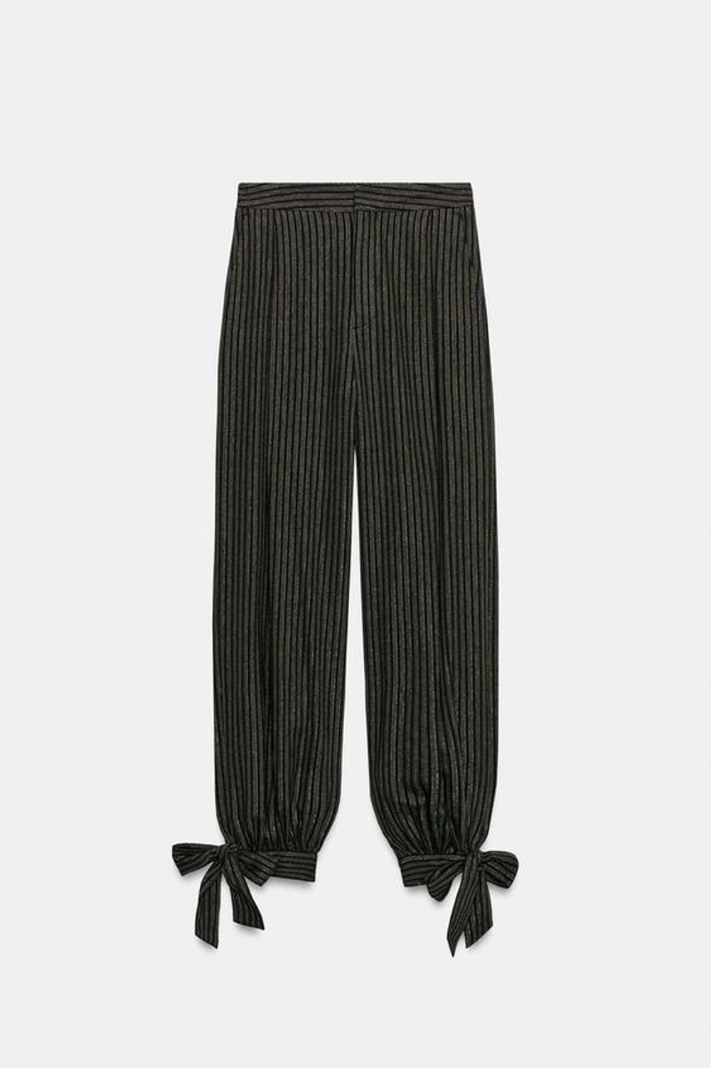 ZARA БРЮКИ С БАНТАМИ И МЕТАЛЛИЗИРОВАННОЙ НИТЬЮ, ЧЕРНЫЙ/ЗЕЛЕНЫЙ
