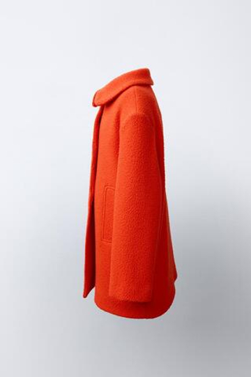 ZARA ПАЛЬТО ИЗ СМЕСОВОЙ ШЕРСТИ MANTECO, ЯРКО-ОРАНЖЕВЫЙ