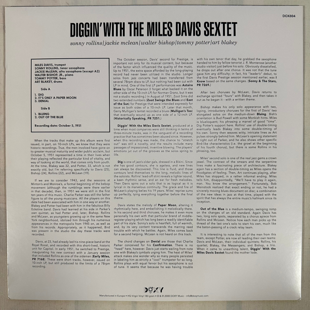 The Miles Davis Sextet ‎– Diggin' With The Miles Davis Sextet (Европа 2008г.)