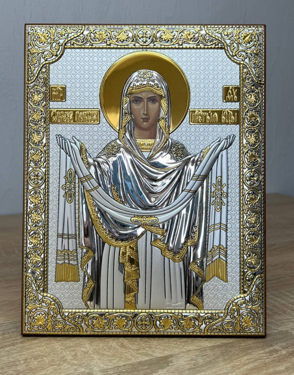 Покрова, икона прямоугольная без рамки, красное дерево 150х200