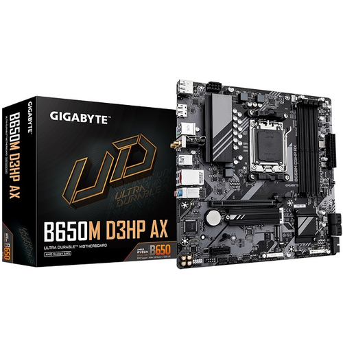 Материнская плата GIGABYTE B650M D3HP AX (AM5/AMD B650/4xDDR5/PCI-Ex16/2xM.2/SB7.1/Wi-Fi/BT/GLAN/2xDP/HDMI/mATX)