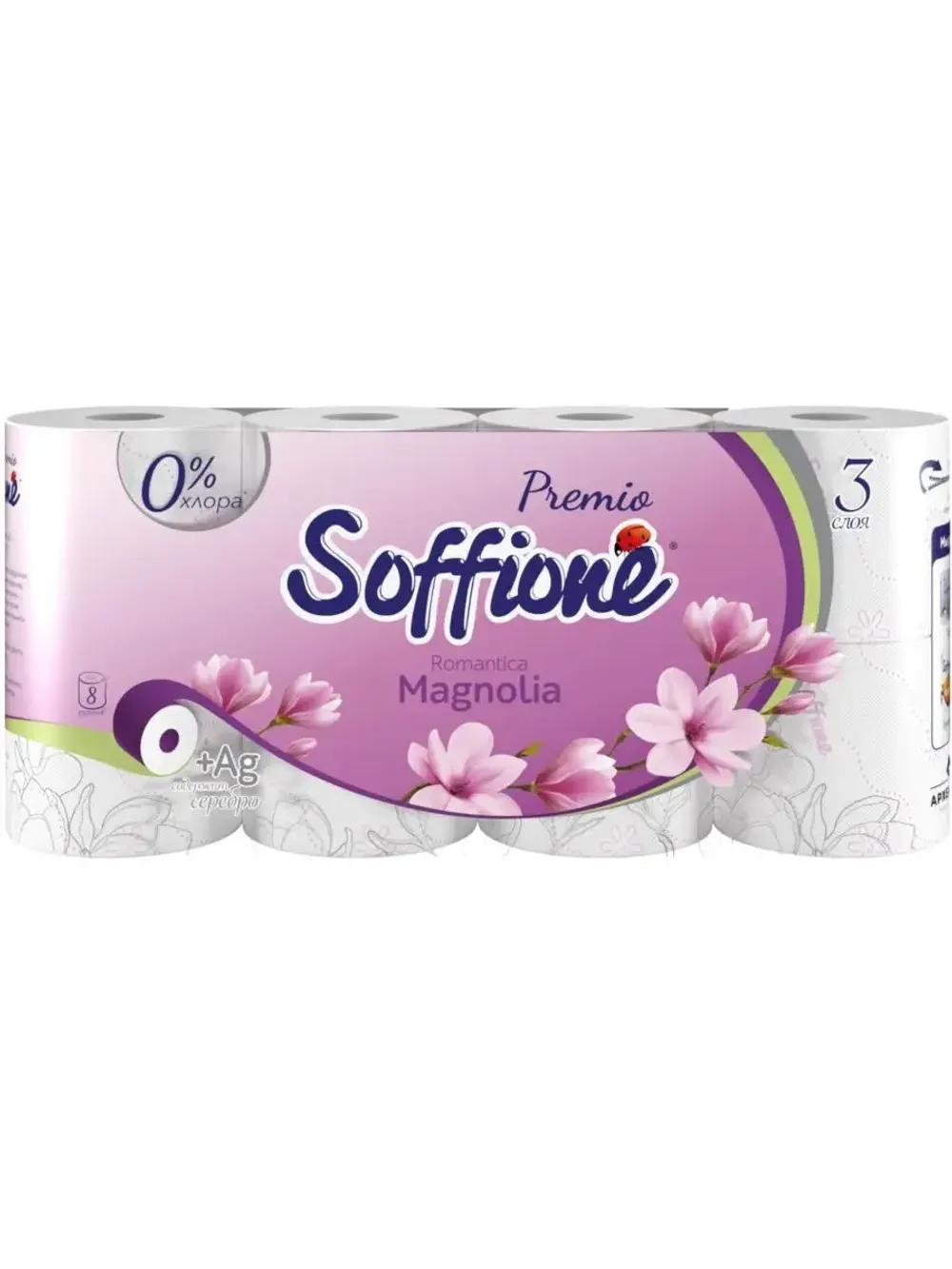 Туалетная бумага Soffione Premio Romantica Magnolia 3сл. 8рул.