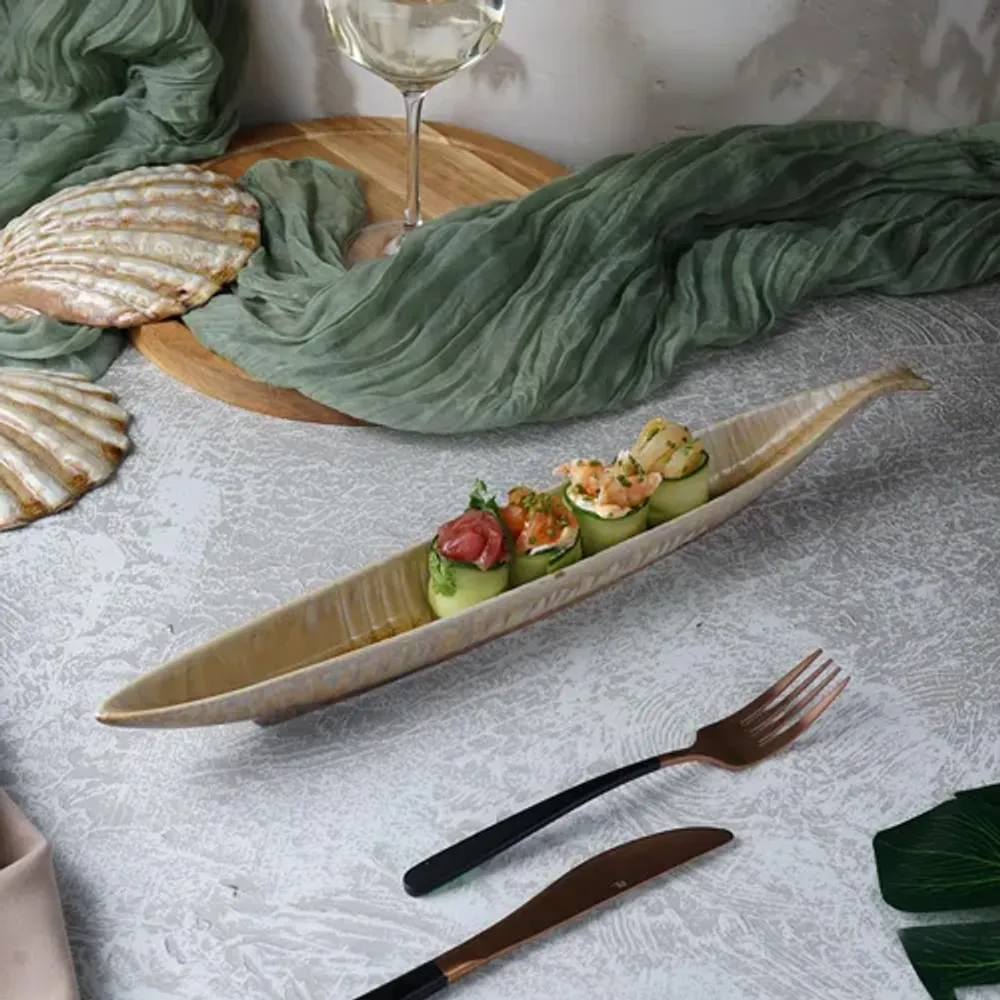 Блюдо овальное 44*5 см h4 см 200 мл для закусок Pearl Fish Sea Stone Frutti di Mare P.L. [4]