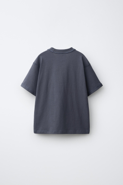 ZARA ФУТБОЛКА HEAVY WEIGHT С ВЫШИВКОЙ, СЕРО-СИНИЙ