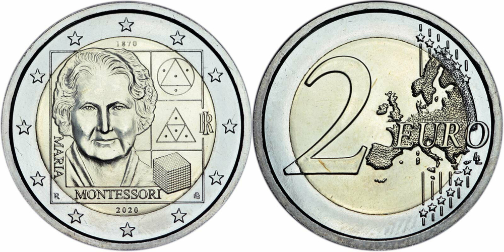 Италия 2 евро, 2020 150 лет со дня рождения Марии Монтессори UNC