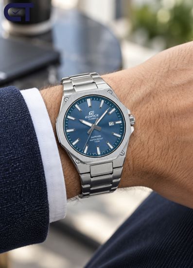 CASIO EFR-S108D-2AVUDF EDIFICE мужские наручные часы — стальная мужская модель с синим циферблатом и сапфировым стеклом