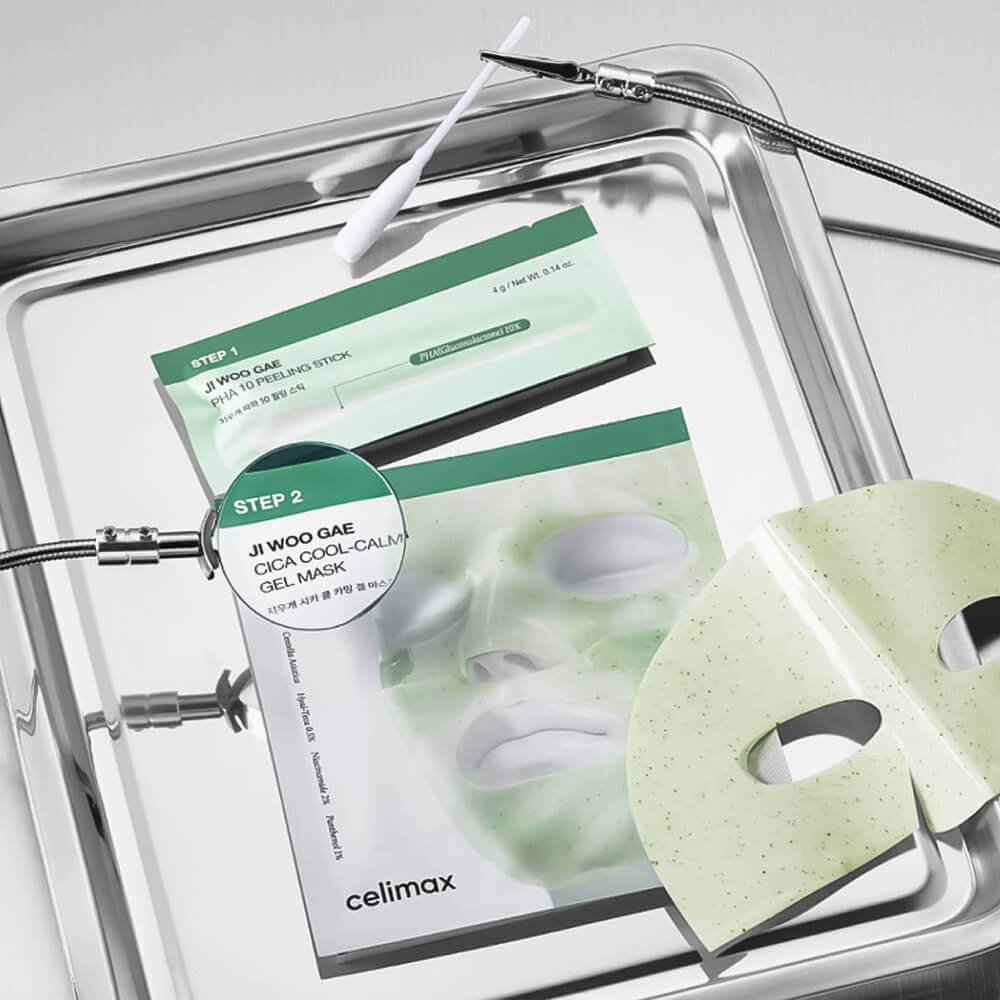 Двухступенчатый набор против воспалений Celimax Ji Woo Gae Cica PHA Peel 2-step Gel Mask