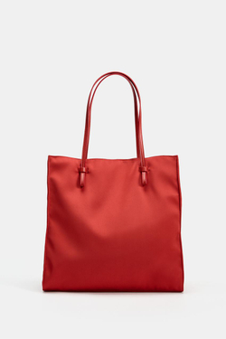 ZARA АТЛАСНАЯ СУМКА-ШОПЕР, КРАСНЫЙ