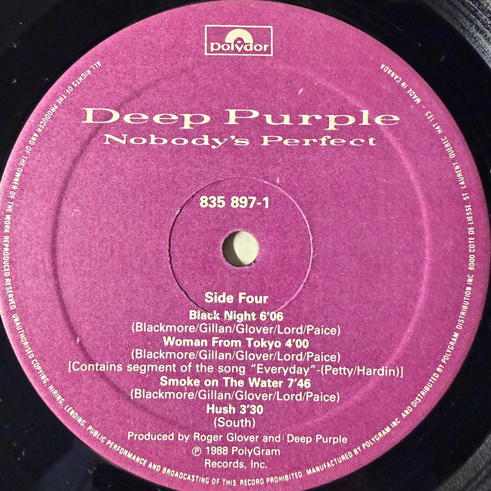 Deep Purple ‎– Nobody's Perfect 2LP (Канада 1988г.)