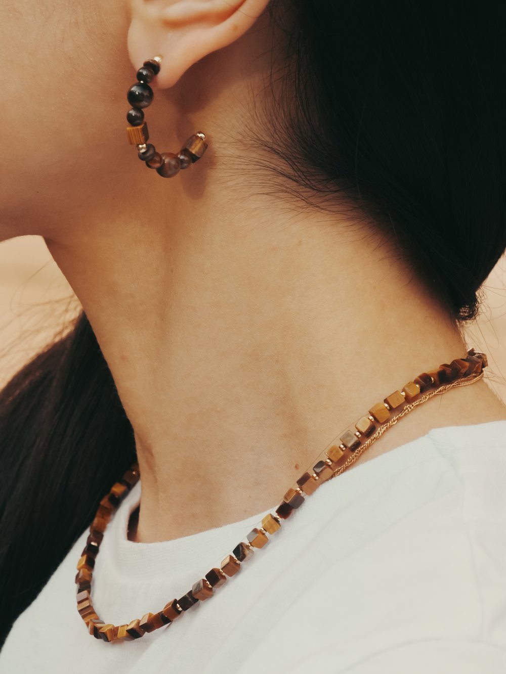 Серьги женские из камня тигровый глаз