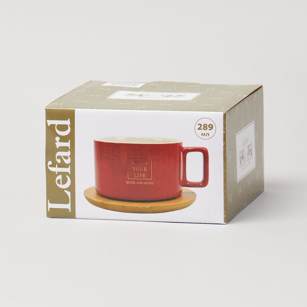 ЧАЙНАЯ ПАРА LEFARD RED 300 МЛ С БАМБУКОВЫМ БЛЮДЦЕМ