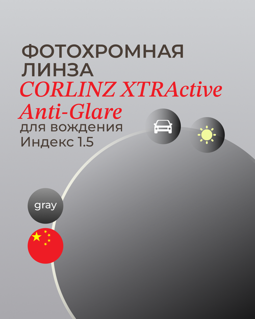Фотохромная линза для вождения Corlinz XTRActive Anti-Glare 1.5 Gray