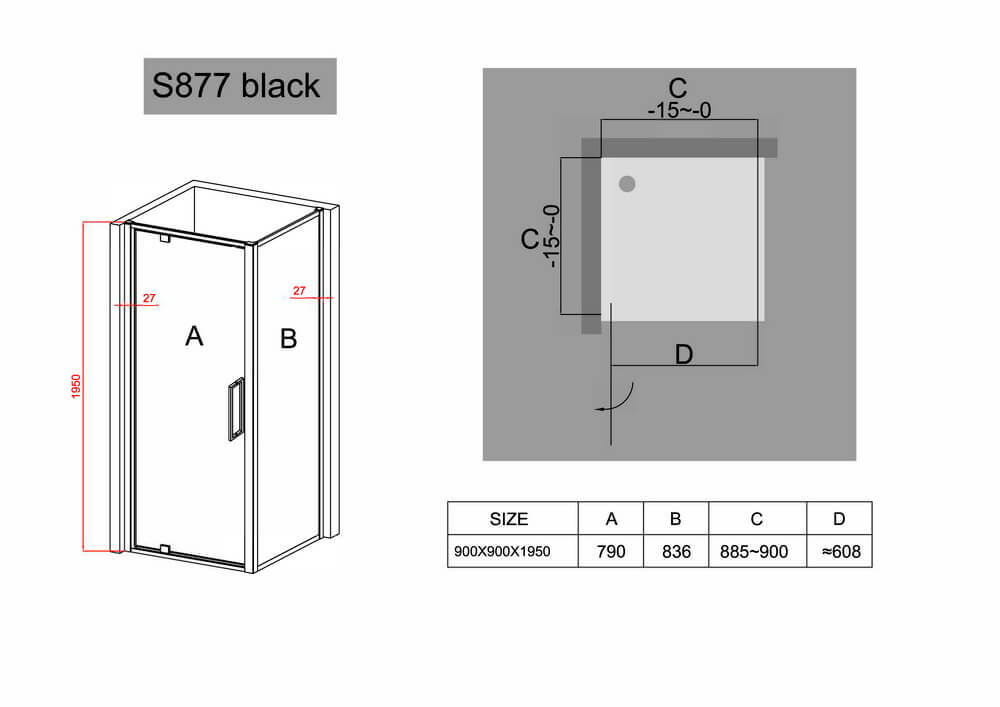 Душевое ограждение  Black&White S877-900 Black