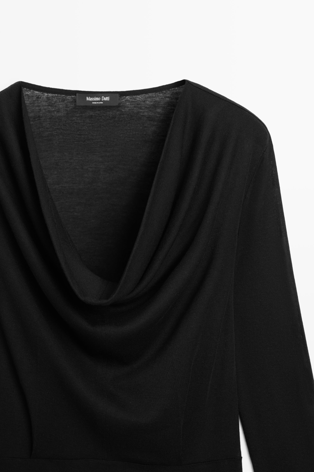 Massimo Dutti Топ с длинными рукавами и драпированной горловиной, черный