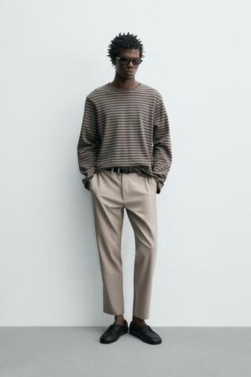 ZARA БРЮКИ ЧИНОС ИЗ КОМФОРТНОЙ РЕЛЬЕФНОЙ ТКАНИ, СВЕТЛЫЙ СЕРО-КОРИЧНЕВЫЙ