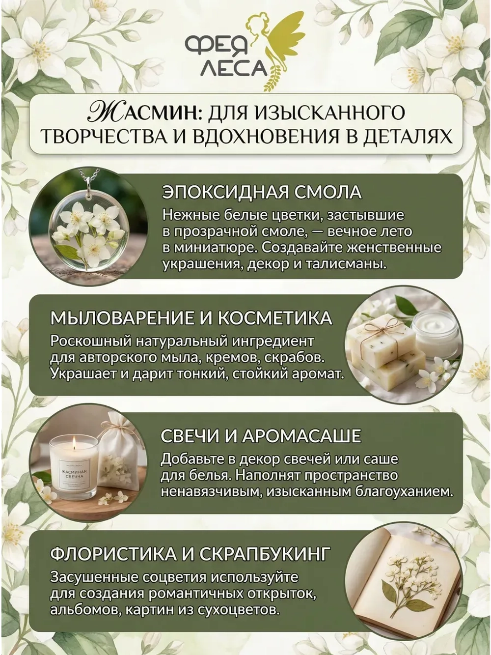Жасмин цвет с бутонами и листиками дляздоровья и творчества