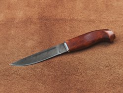 Финский нож Пуукко, дамасская сталь, рукоять мореная карельская берёза