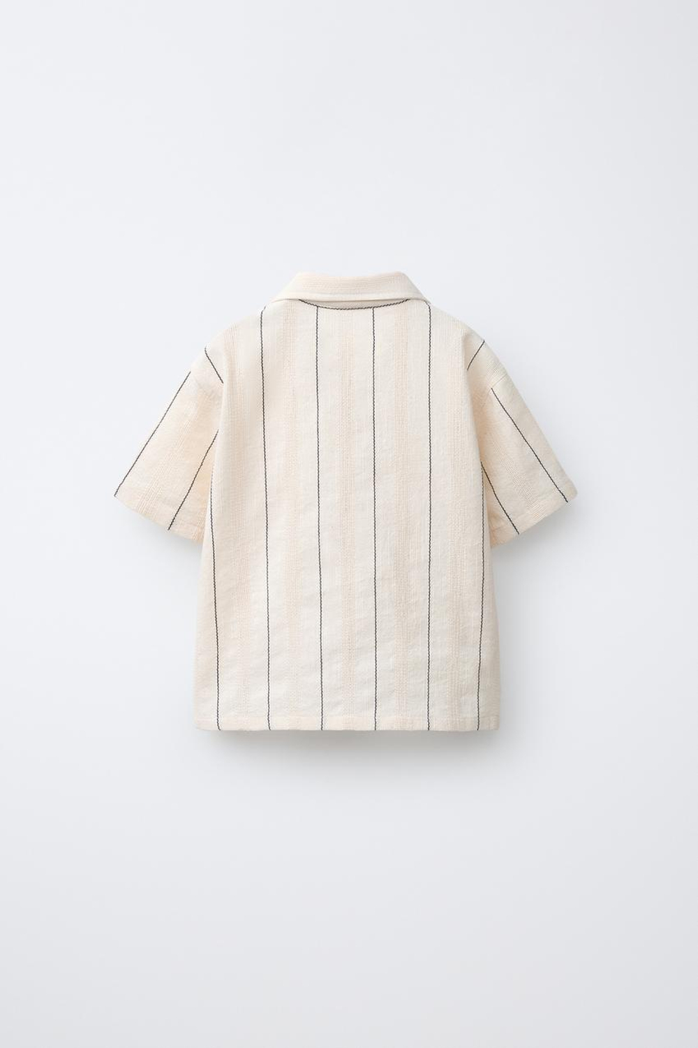 ZARA РУБАШКА ФАКТУРНАЯ В ПОЛОСКУ, ЭКРЮ