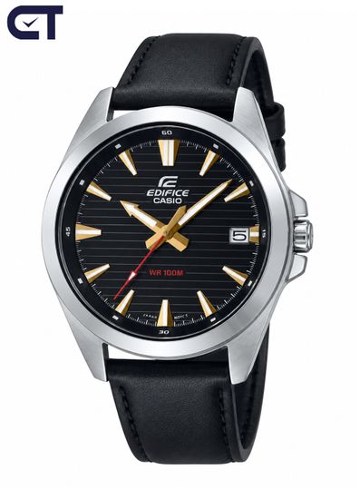 CASIO EFV-140L-1AVUDF EDIFICE мужские наручные часы — хронограф на кожаном ремешке с черный циферблатом