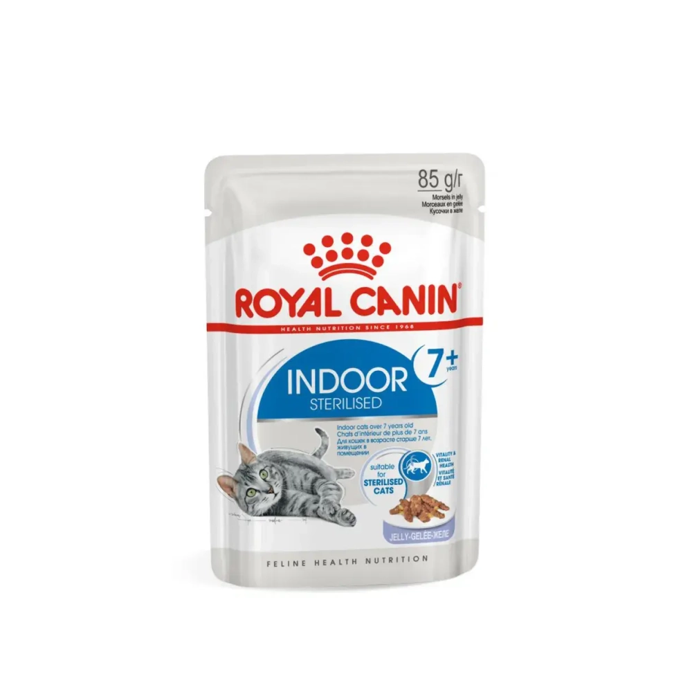 Корм влажный для кошек Royal Canin Indoor Sterilised 7+ кусочки в желе, 85г