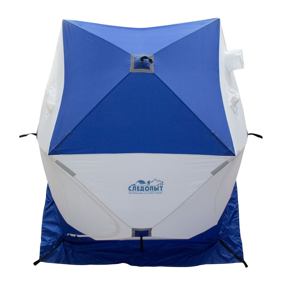 Палатка зимняя куб СЛЕДОПЫТ 1,5 х1,5 м, Oxford 240D PU 1000, S по полу 2,2  кв.м, цв. синий/белый