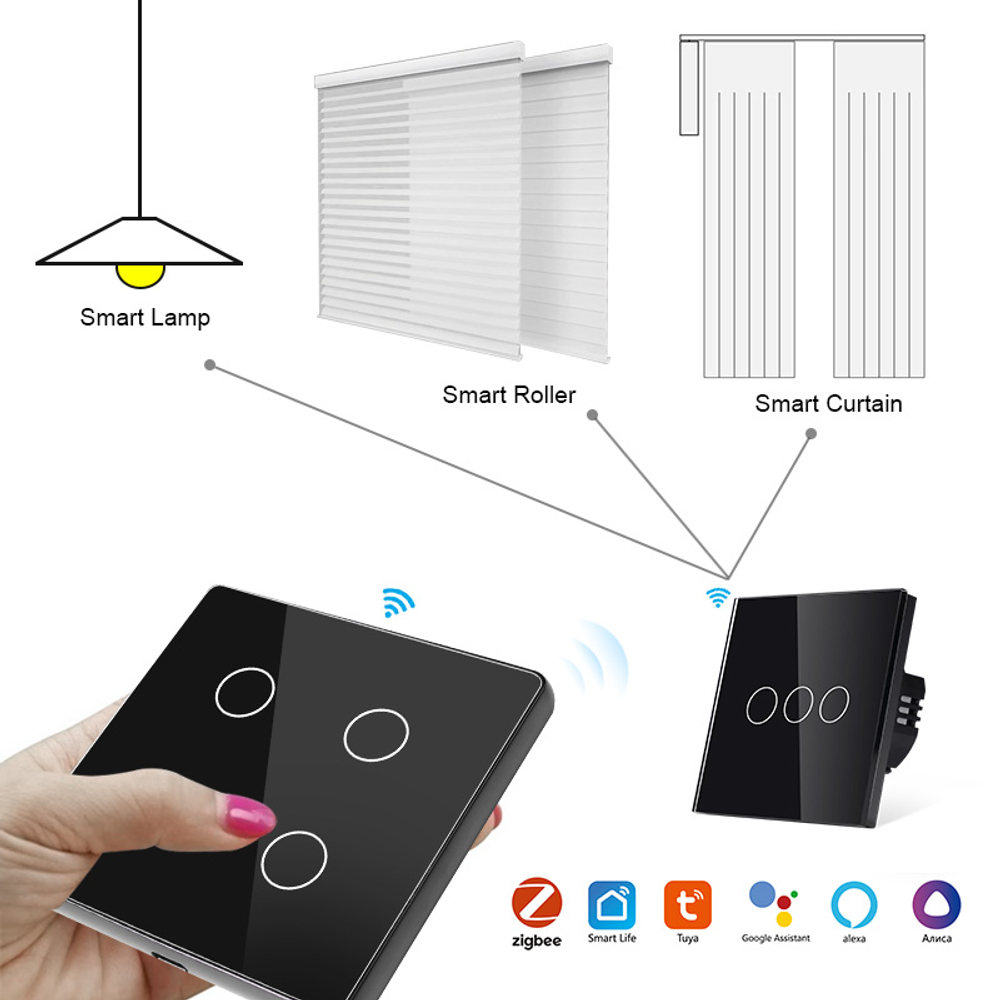 Сенсорный выключатель Zigbee 4CH беспроводной SS4 (на аккумуляторах, черный)