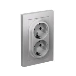 Розетка двойная с заземлением без шторок Systeme Electric AtlasDesign Алюминий ATN000324