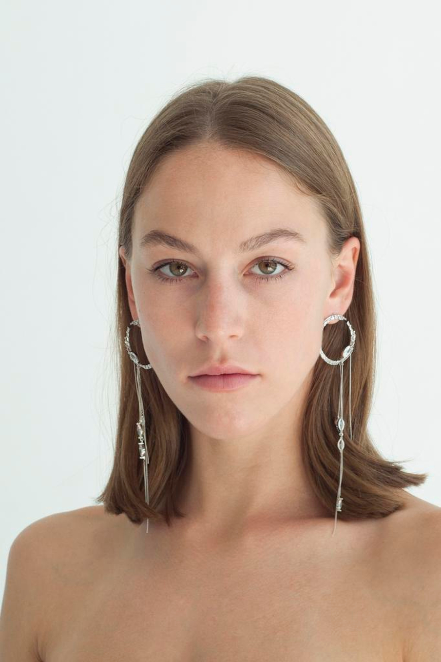 Серьги в форме круга с подвеской и цепочками — Caviar Jewellery, серебро, фото 4