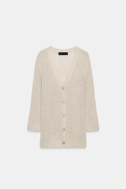ZARA ТРИКОТАЖНЫЙ КАРДИГАН С V-ОБРАЗНЫМ ВЫРЕЗОМ, СВЕТЛО-БЕЖЕВЫЙ