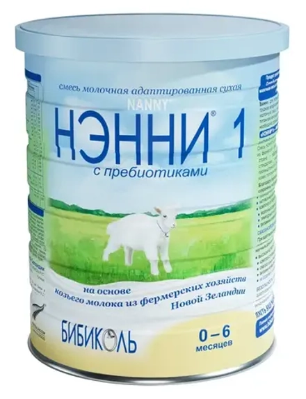 НЭННИ 1 с пребиотиками Адаптированная сухая молочная смесь на основе козьего молока от 0 до 6 месяцев, жесть 800гр, блок 6шт.