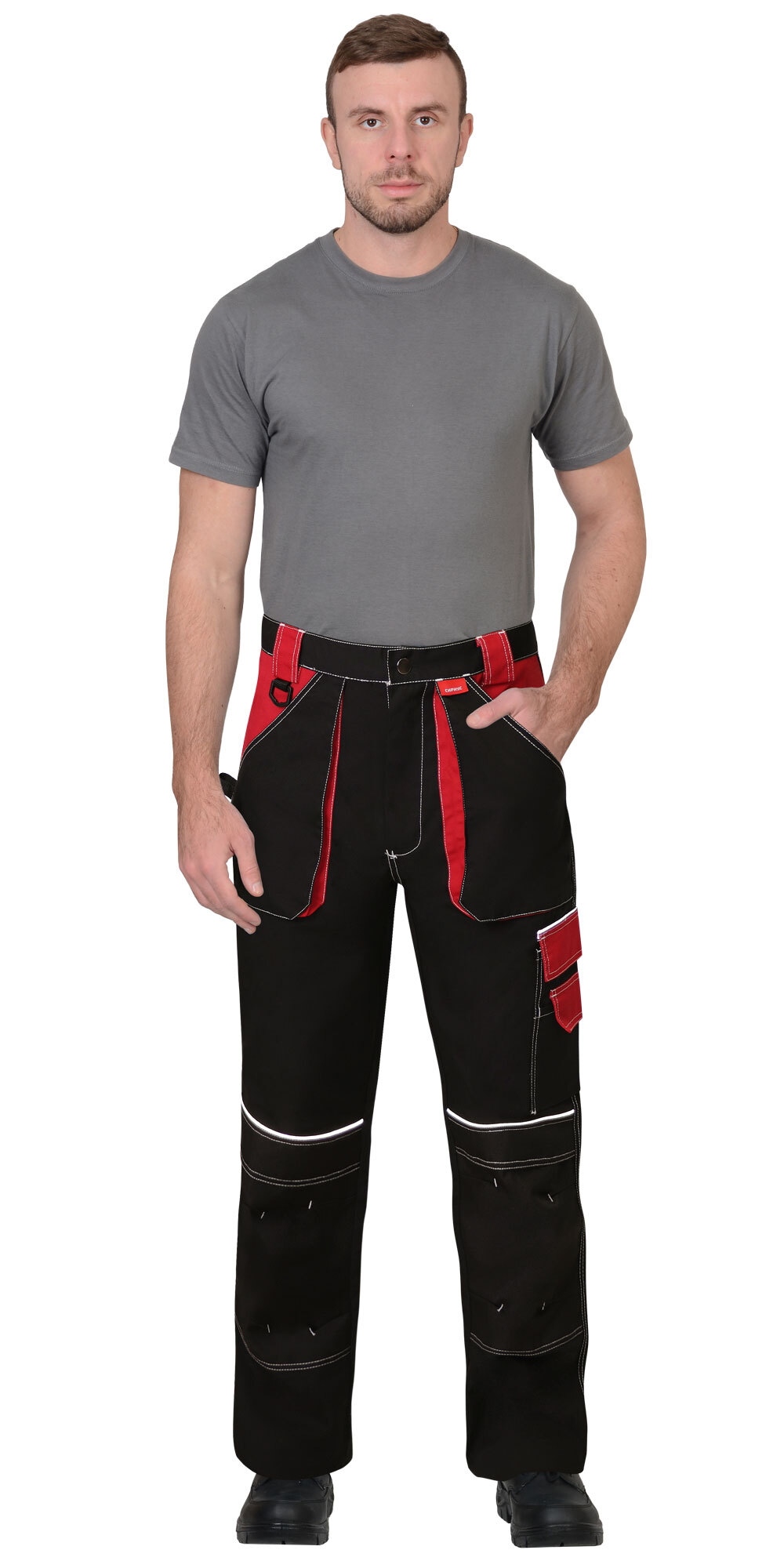 Костюм "АГАТ" куртка, брюки черный с красным пл. 260 г/кв.м. ВО отделка