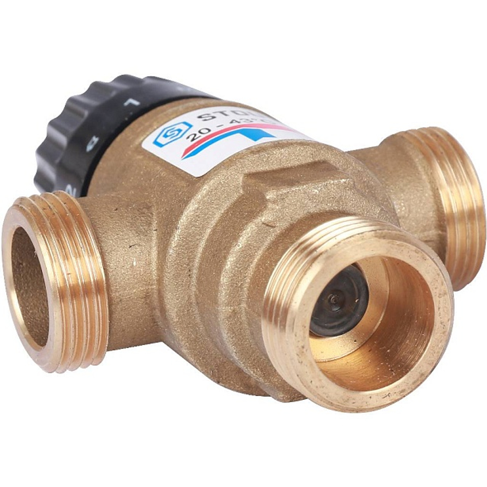 Клапан термостатический смесительный STOUT - 3/4" (НР, 20-43°C, Kvs 1.6, L-образное смешивание)