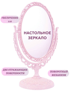 Зеркало косметическое овальное розовое, малое