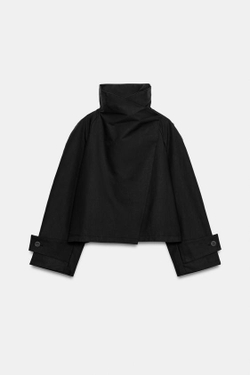 ZARA КОРОТКИЙ ТРЕНЧ С ВЫСОКИМ ВОРОТНИКОМ — ZW COLLECTION, ЧЕРНЫЙ