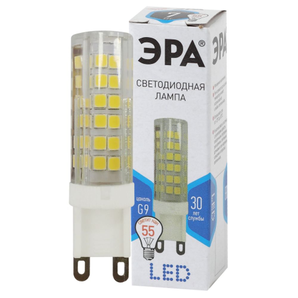 Лампа светодиодная ЭРА STD LED JCD-7W-CER-840-G9 7Вт керамика капсула нейтральный белый свет G9 | Лампы cветодиодные Капсульные (G4, G9)