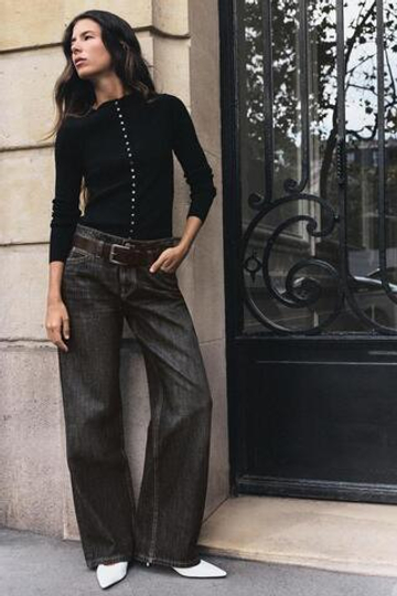 ZARA ДЖИНСЫ Z1975 STRAIGHT СО СРЕДНЕЙ ПОСАДКОЙ И ПОЯСОМ, ТЕМНО-СЕРЫЙ