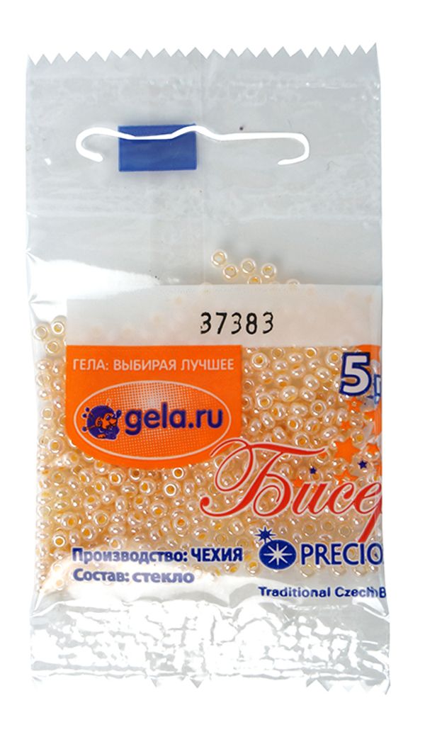 Бисер Preciosa 10/0, 50 г (10 шт по 5 г), цв.37383 оранжево-бежевый радужн.