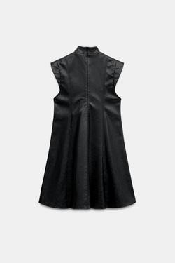 ZARA МИНИ-ПЛАТЬЕ ИЗ ИСКУССТВЕННОЙ КОЖИ, ЧЕРНЫЙ