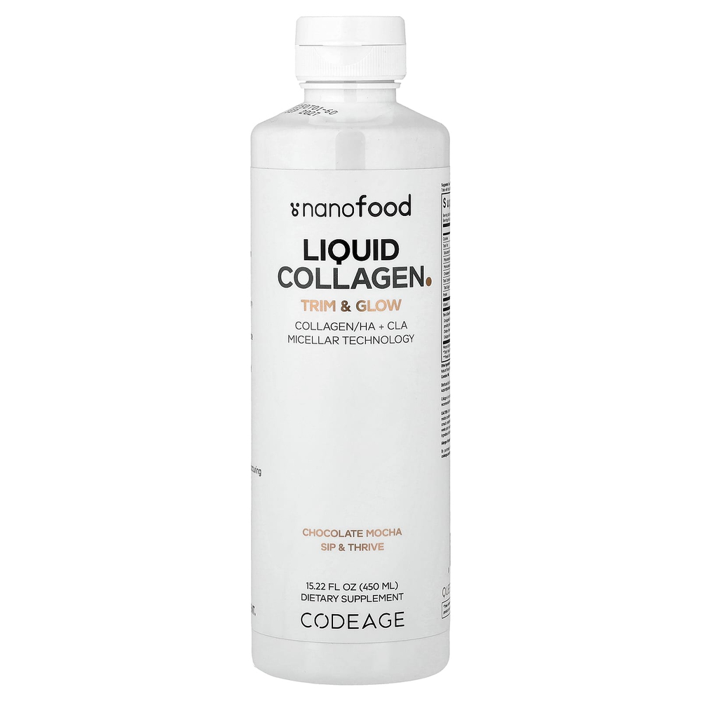 Codeage, Nanofood, жидкий коллаген, Trim & Glow, шоколад и мокко, 450 мл (15,22 жидк. унции)